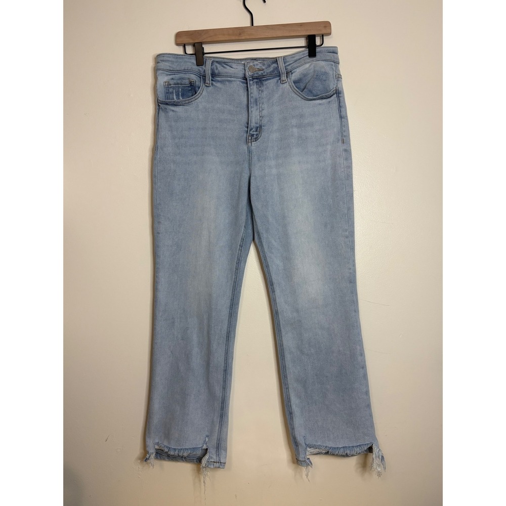Lovervet by Vervet High Rise Straight Leg Jeans Light Wash Raw Stepped Hem 31/13